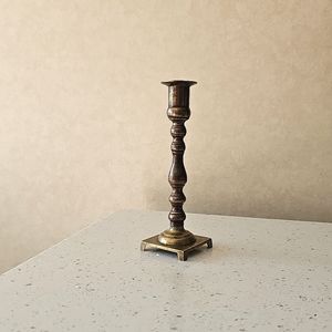 Vintage Solid Brass Candlestick Holder 7" Handicraft Taiwan Square Base